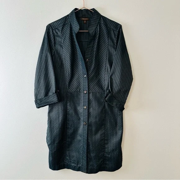 Tesori black striped long sleeve button down tunic dress - Picture 6 of 10